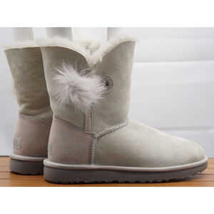 UGG GREY VIOLET IRINA BLING BAILEY POM SUEDE/ SHEEPSKIN BOOTS, US 7